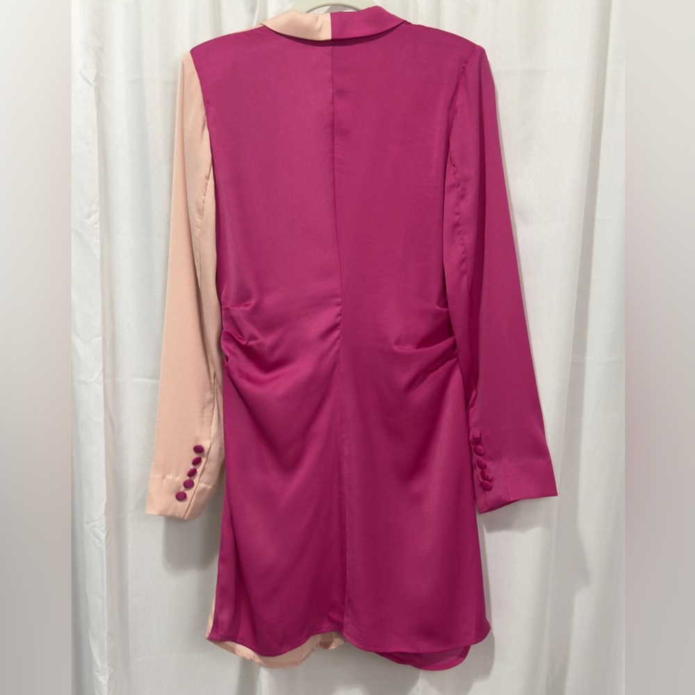 Chic Two-Tone Fuchsia/Blush Long Sleeve Crosby Street Dress Deep Neckline 6 NWT - Picture 7 of 9